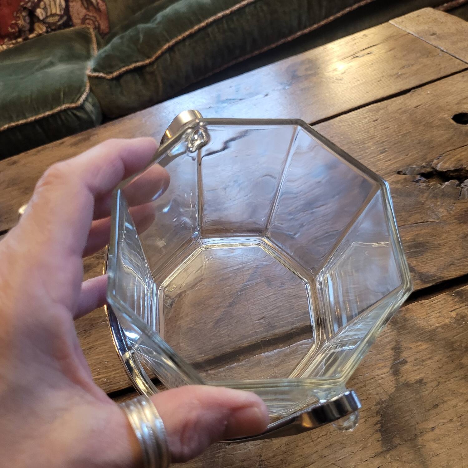 Seau champagne verre hexagonal anse métal 80's