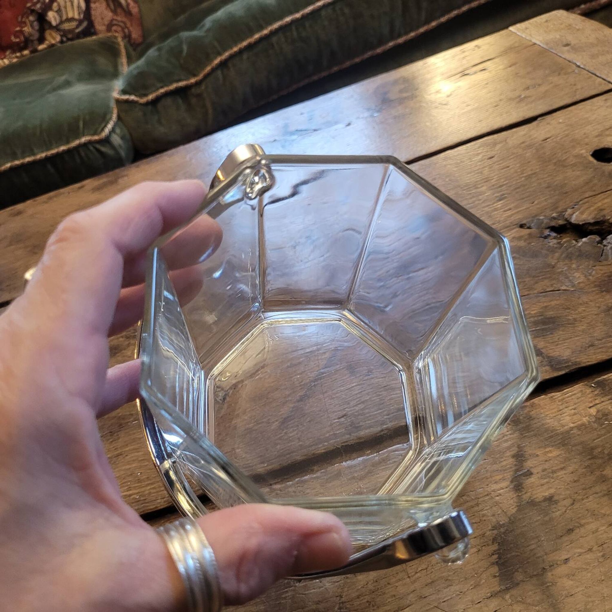 Seau champagne verre hexagonal anse métal 80's