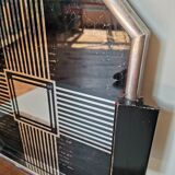 Vintage art deco top wood mirror, metal and mirror with geometric design lines