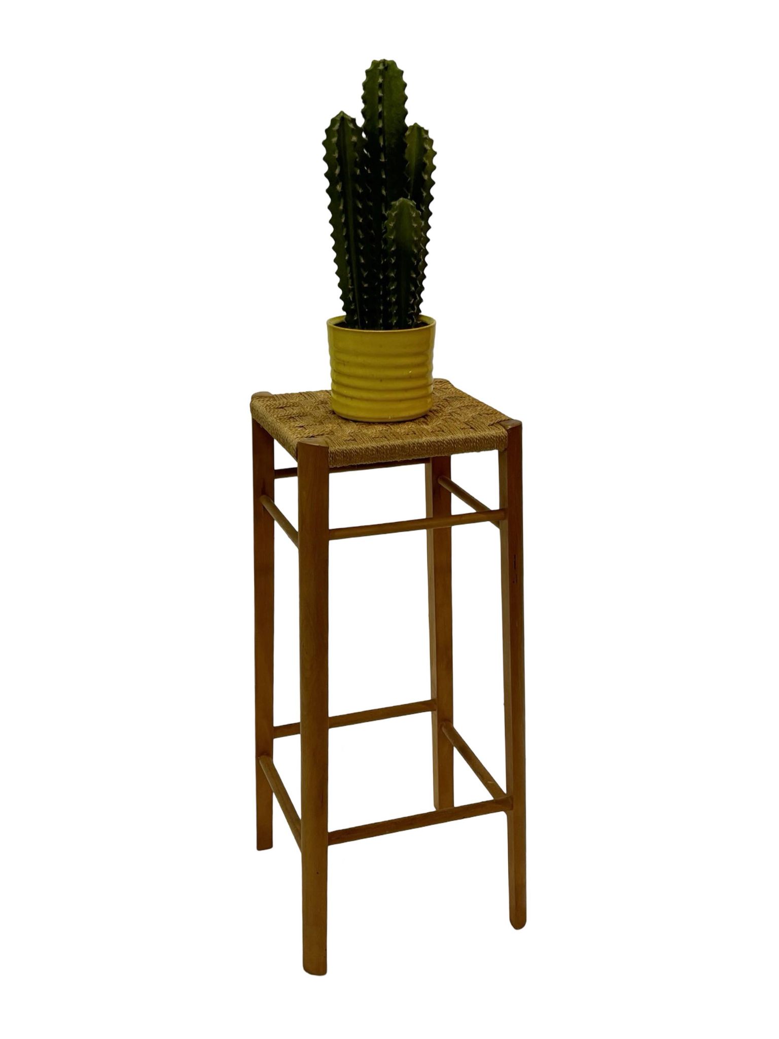 Tabouret vintage années 60 en chêne avec assise tressée