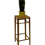 Vintage plant stand stool 1960s in oak with woven seat
