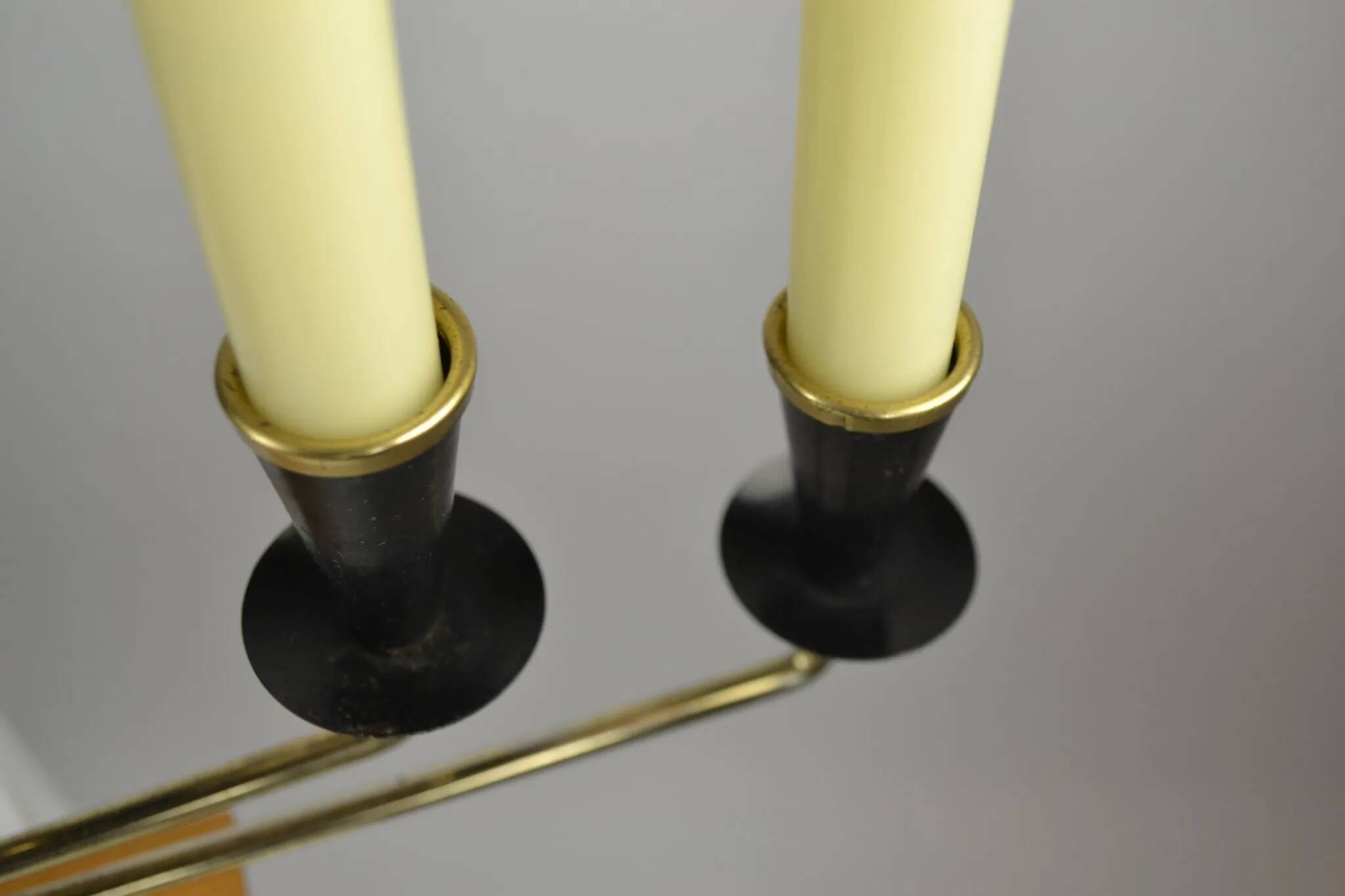 Brass, Black Painted Metal and Teak Candelabra by Gunnar Ander for Ystad-Metall, Sweden, 1960s