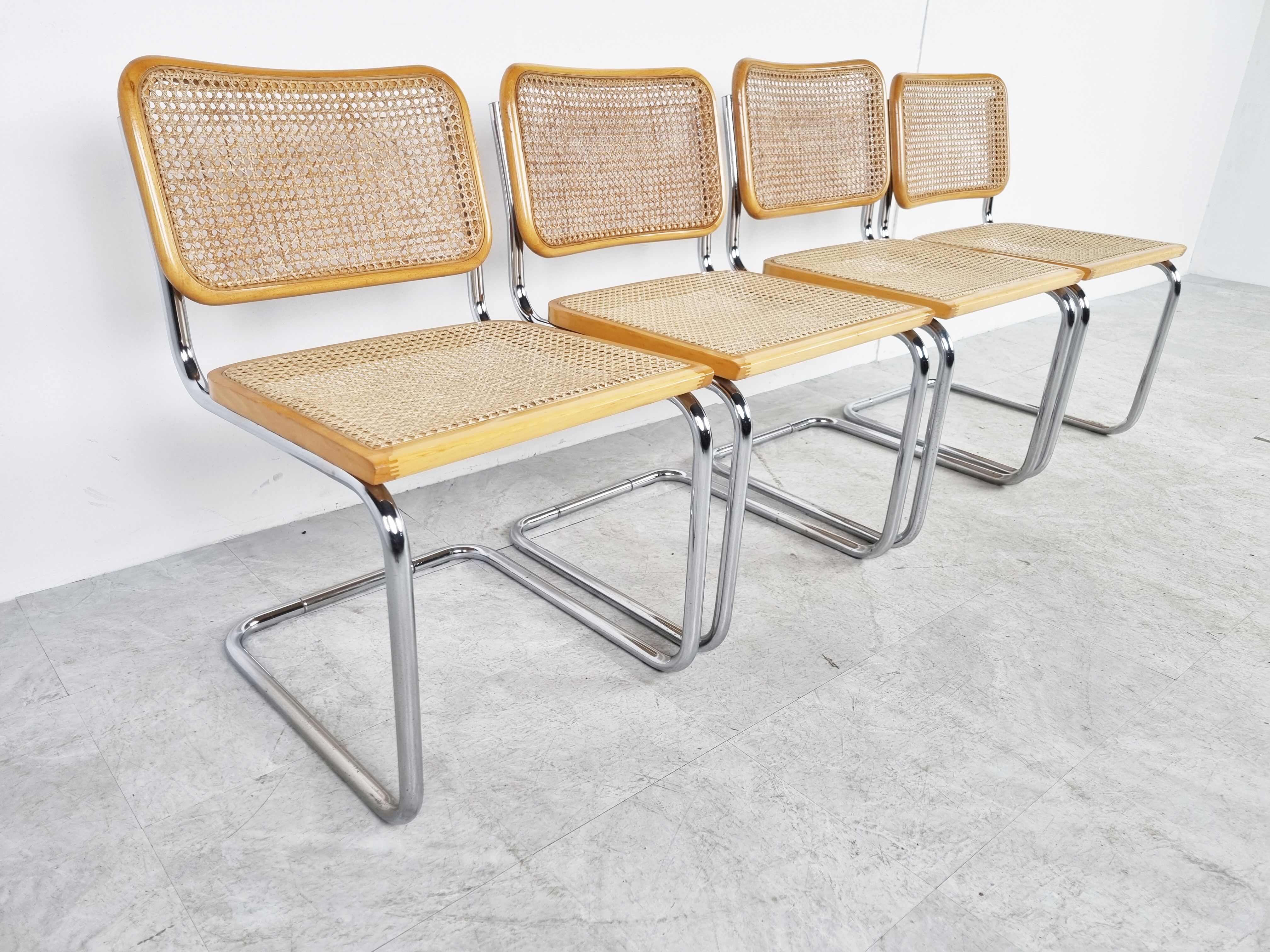 Set of 4 vintage Marcel Breuer Cesca chairs, made in italy, 1970s