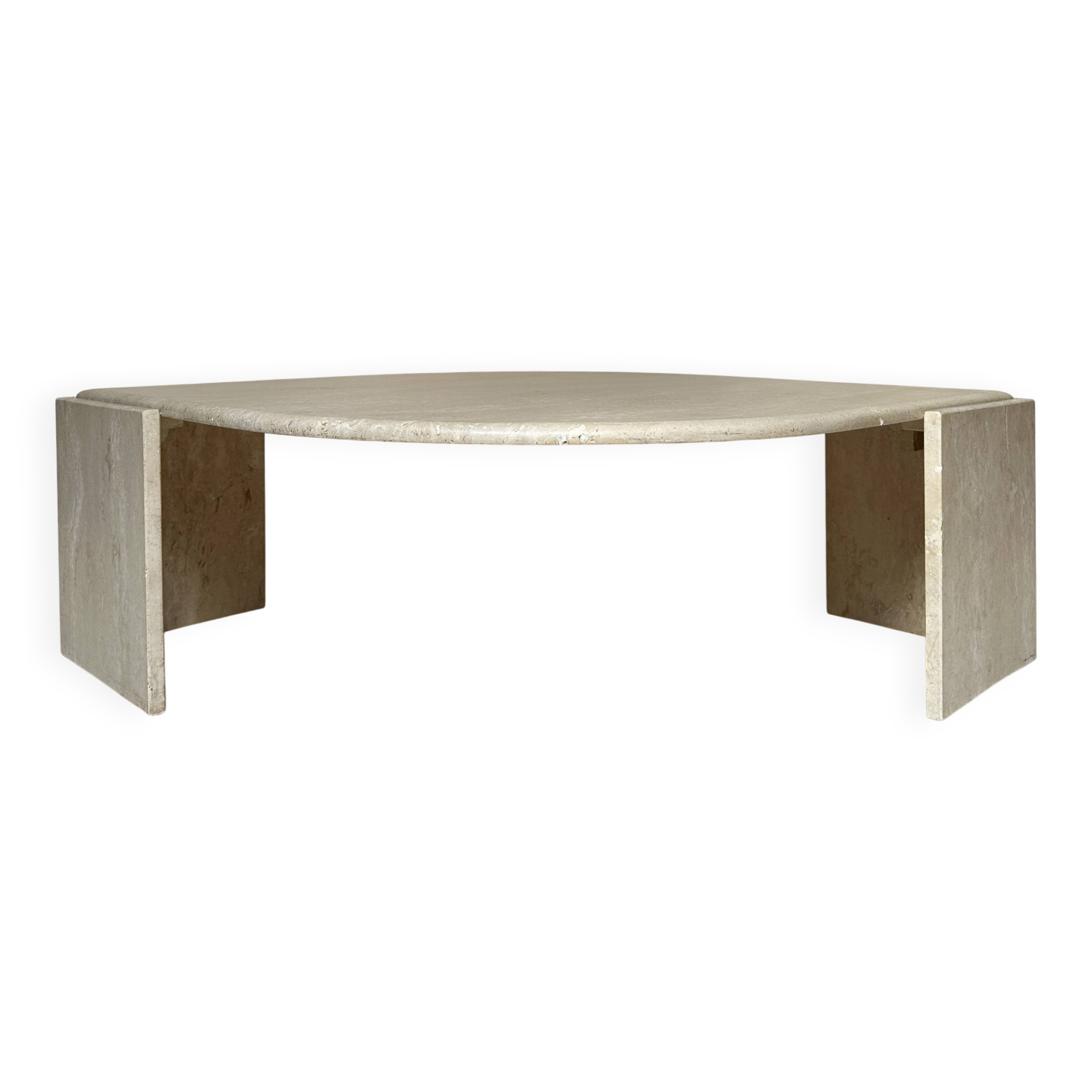 Travertine eye-shaped coffee table