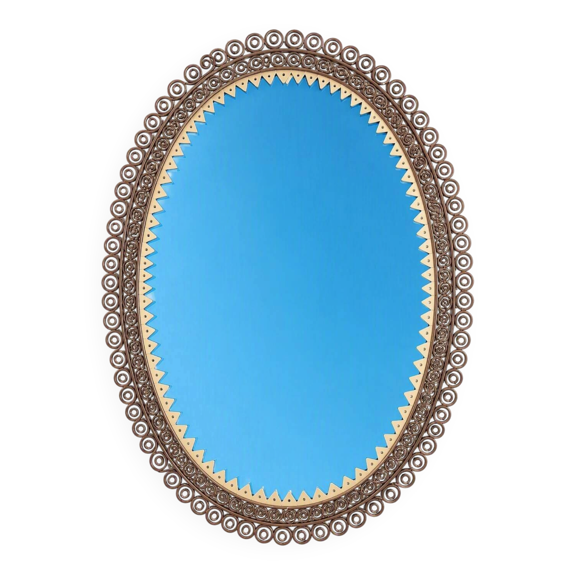 Engraved mirror surrounded by metal