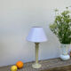 Beige ceramic lamp and iridescent white lampshade