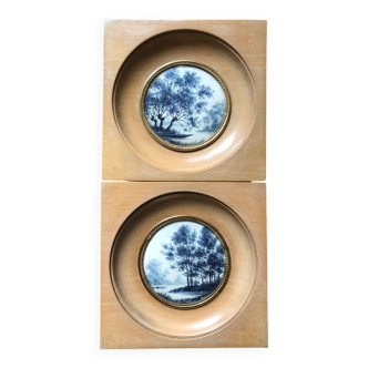 Pair of miniatures in grisaille old painting