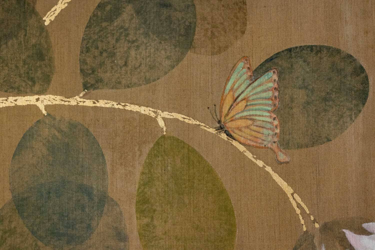 Toile peinte représentant des lémuriens. Travail contemporain.