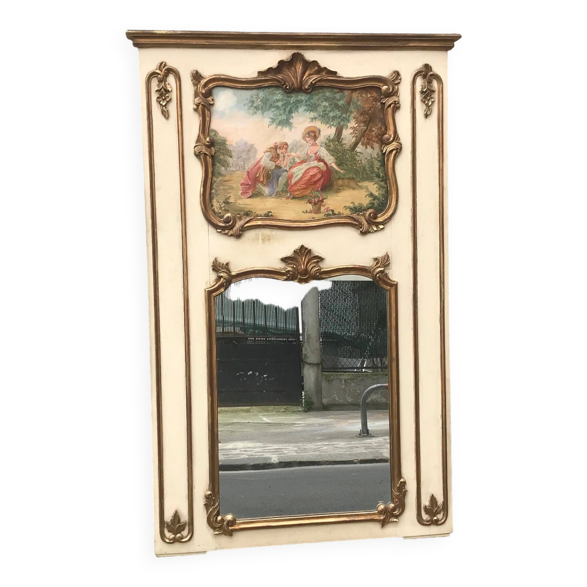 Trumeau Parquet Mirror Gallant Scene Late 19th