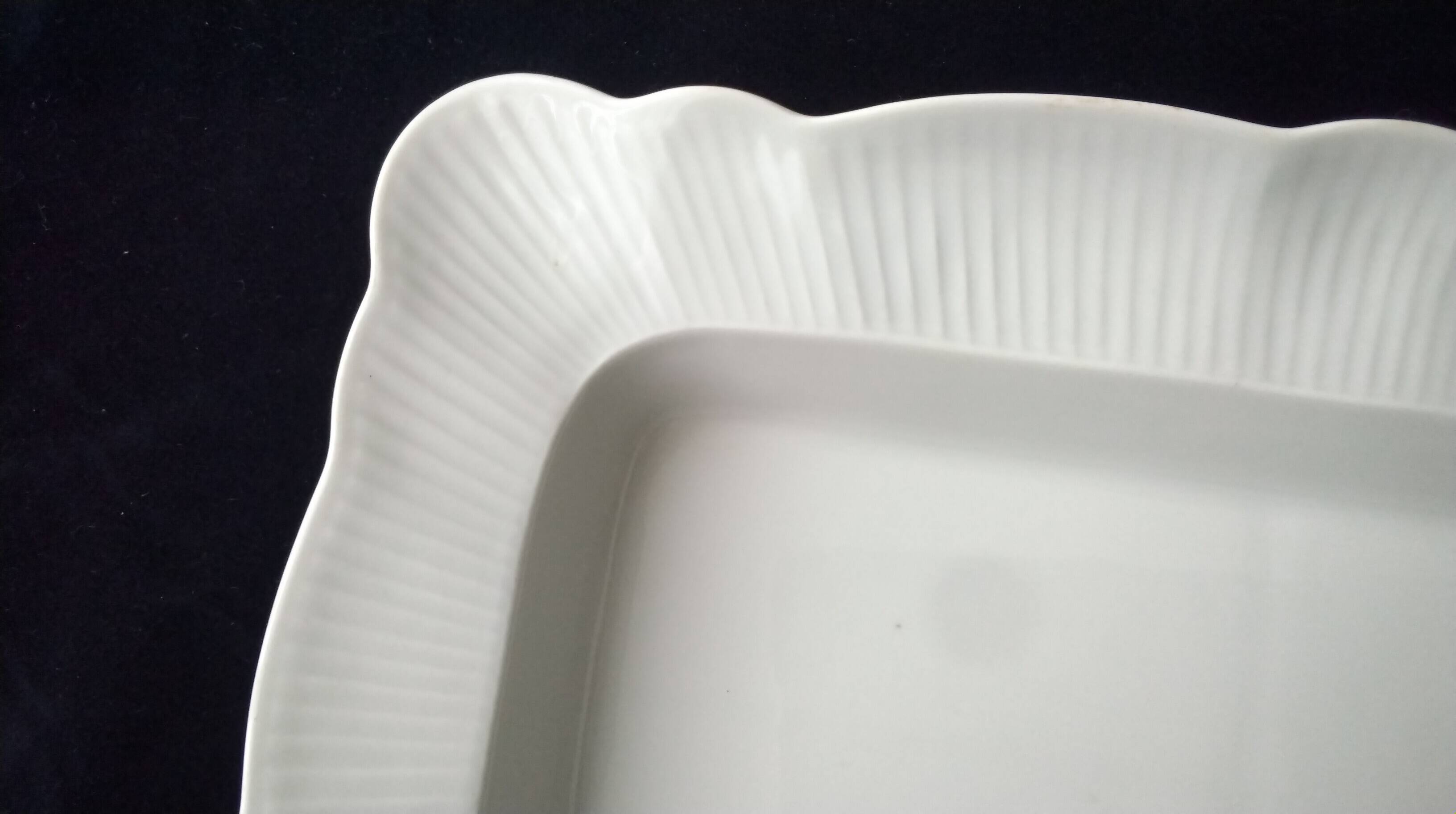 White porcelain asparagus dish by Pillivuyt