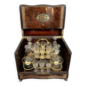 Liqueur cellar from the Napoleon III period in cedar burl marquetry