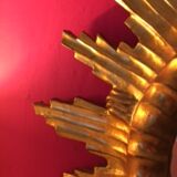 Mirror sun gilded wood leaf 57 cm, middle XXth