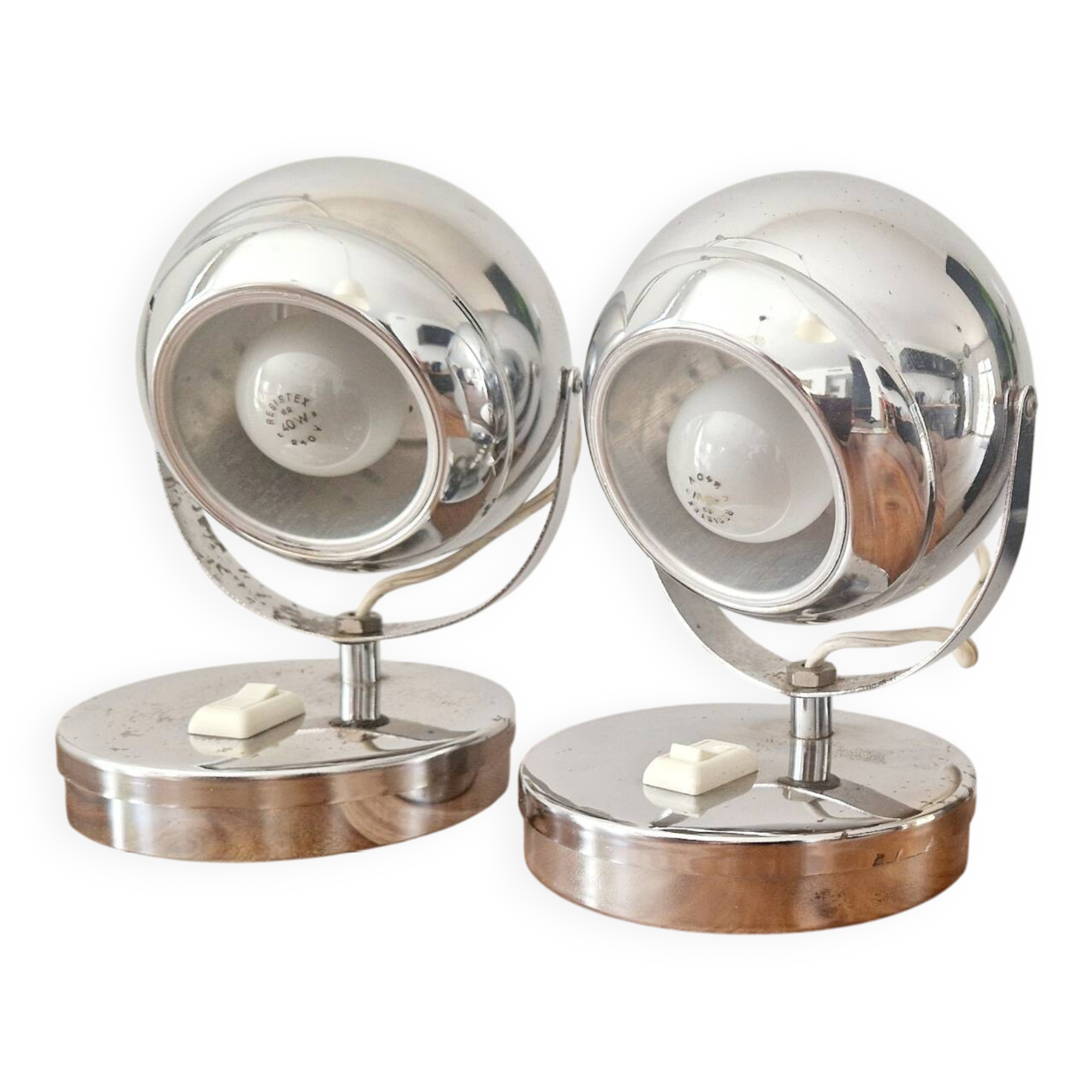 Pair of 1960s Space Age design chrome lamps