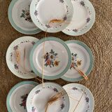 9 old dessert plates flowered in green.