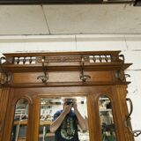 Vestiaire Napoléon III en noyer fin 19e, 3 miroirs, marbre, 8 patères