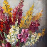 Hst painting of 1970 : "bouquet of muffliers flowers" signed m. l. petit