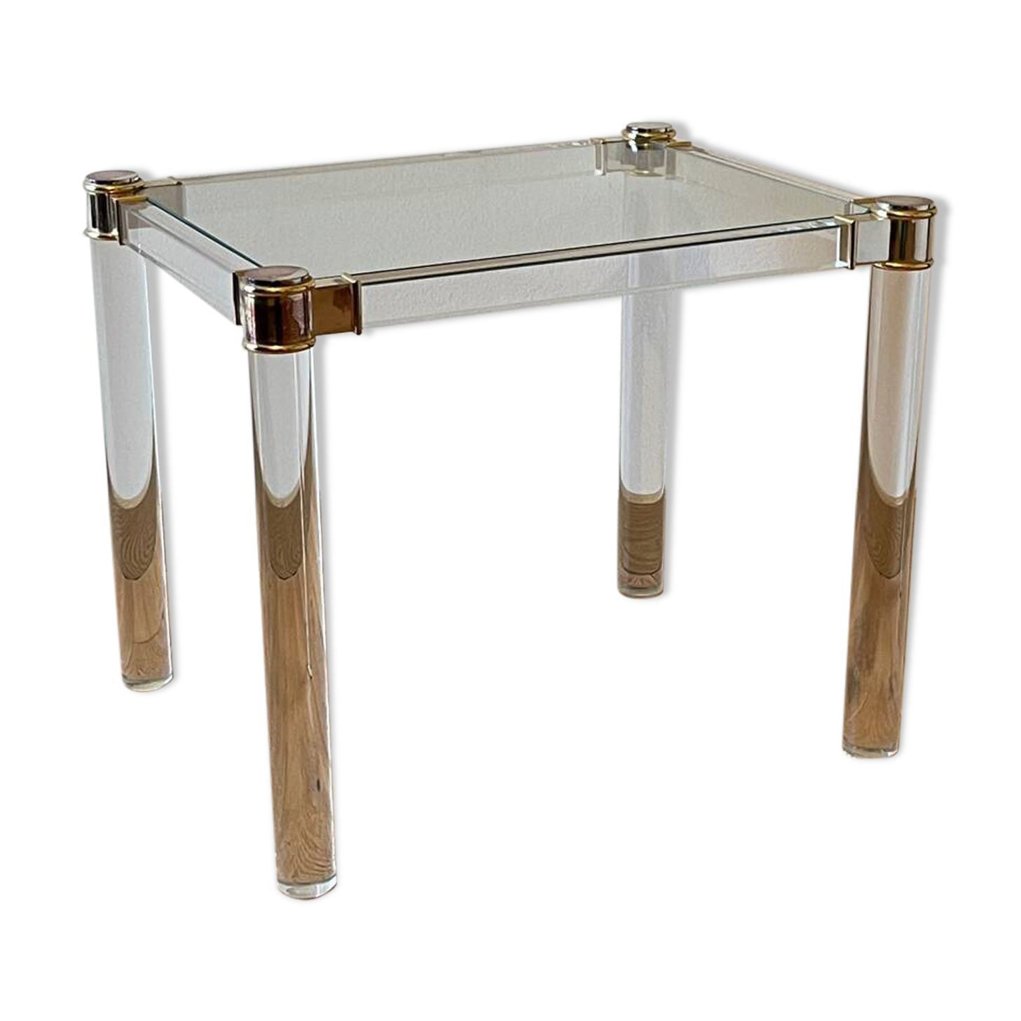 Bedside table, end table in plexiglass and glass, 1970