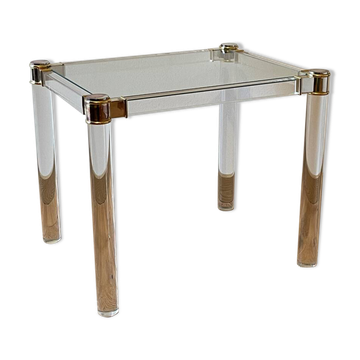 Bedside table, acrylic and glass side table, 1970.