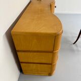 Old beech desk in art deco style with drawer, vintage 60s
