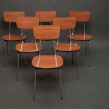 6 caramel-colored formica chairs, vintage wood, 50s