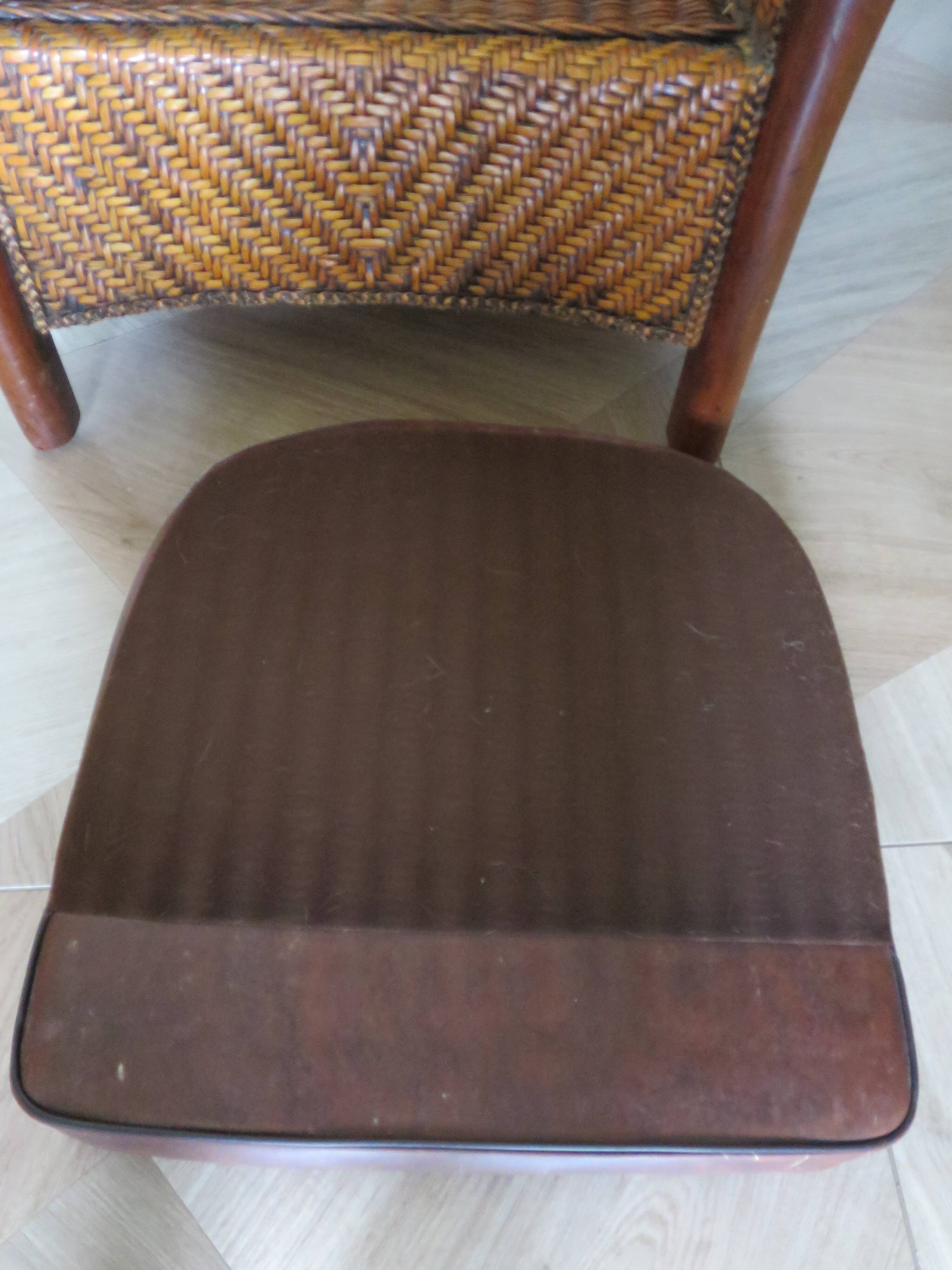 Woven rattan armchair and exotic wood - Colonial style - 1980s