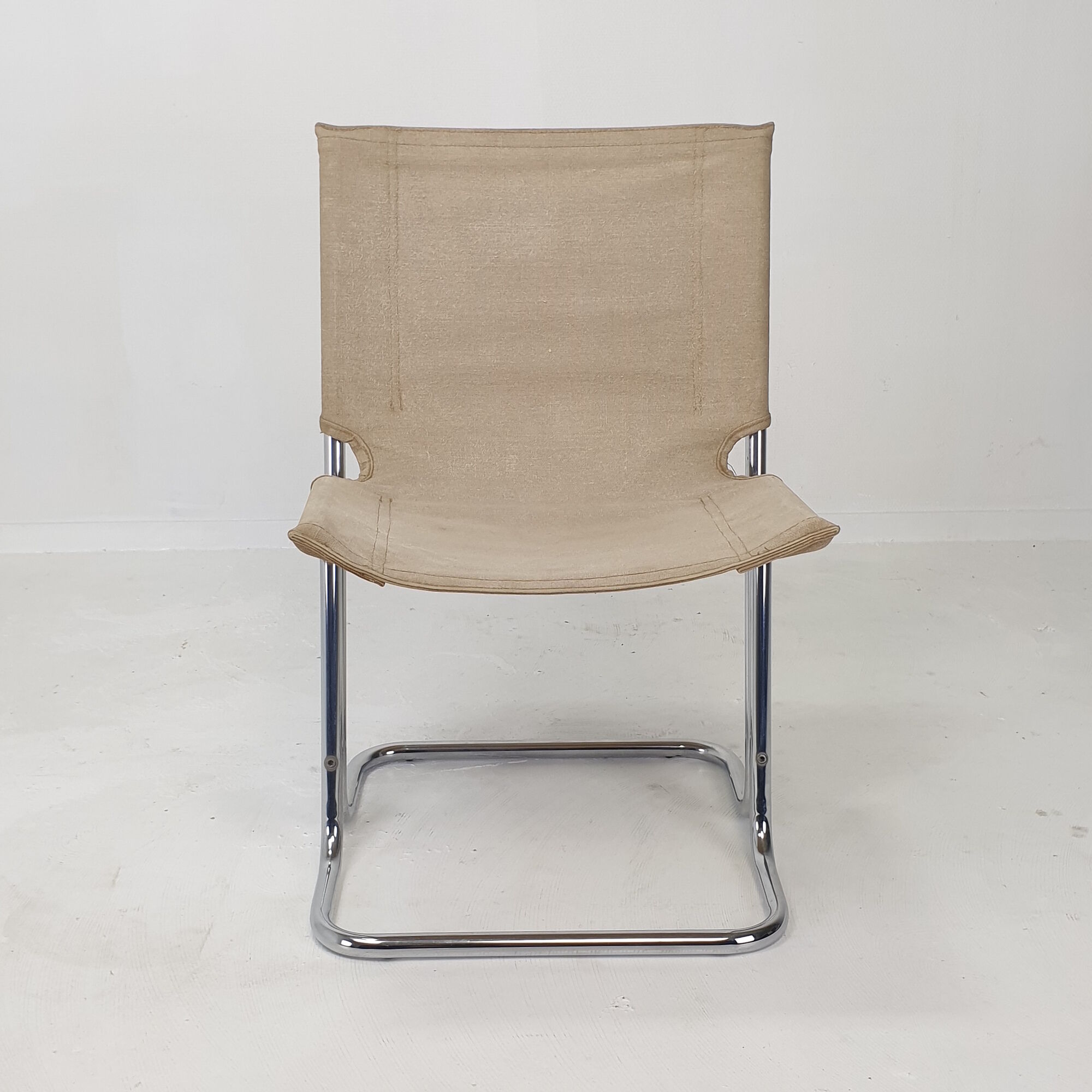 Set of 2 italian canvas and chromed metal chairs, 1970's