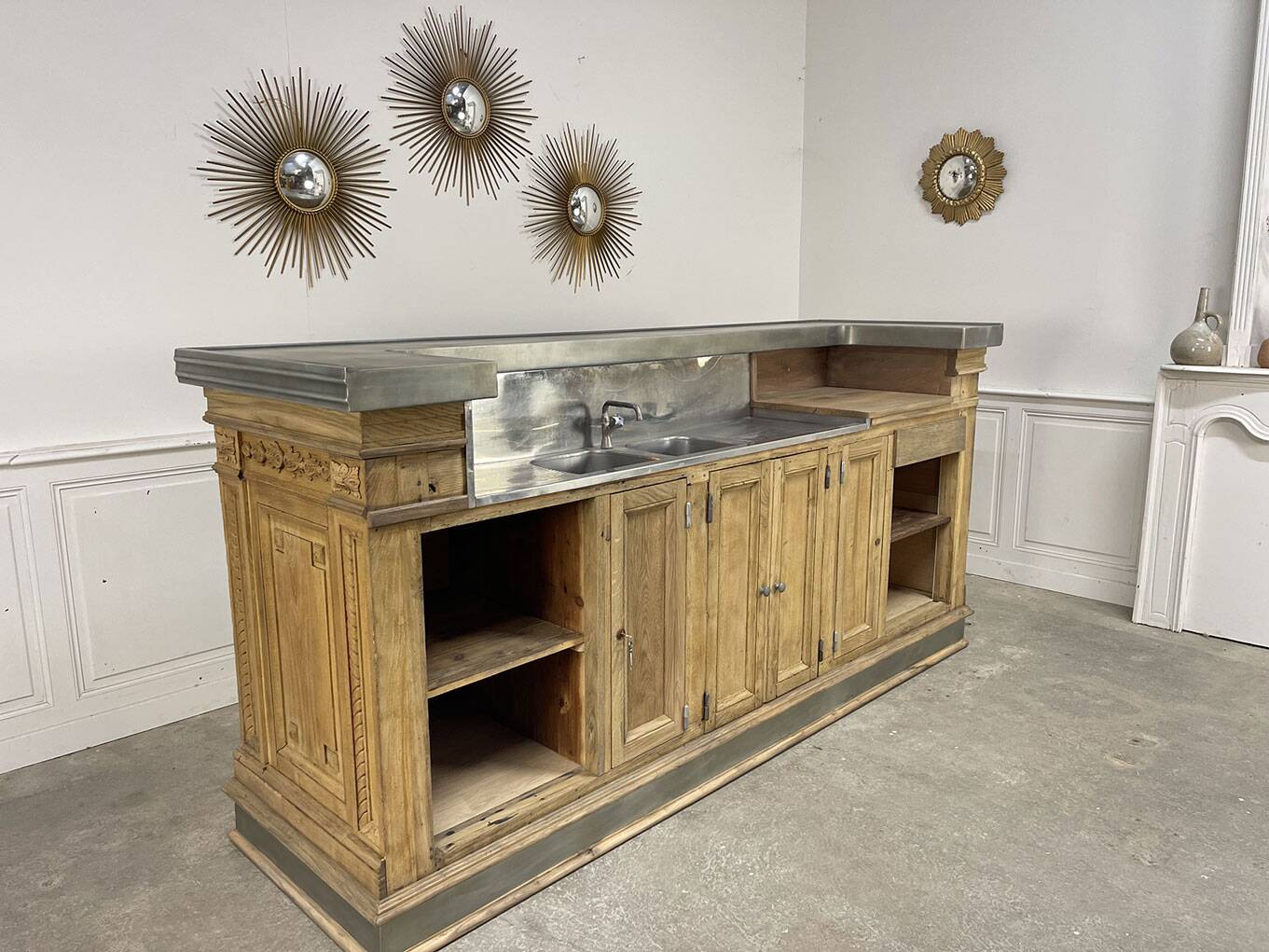 19th-century zinc and solid oak bar counter