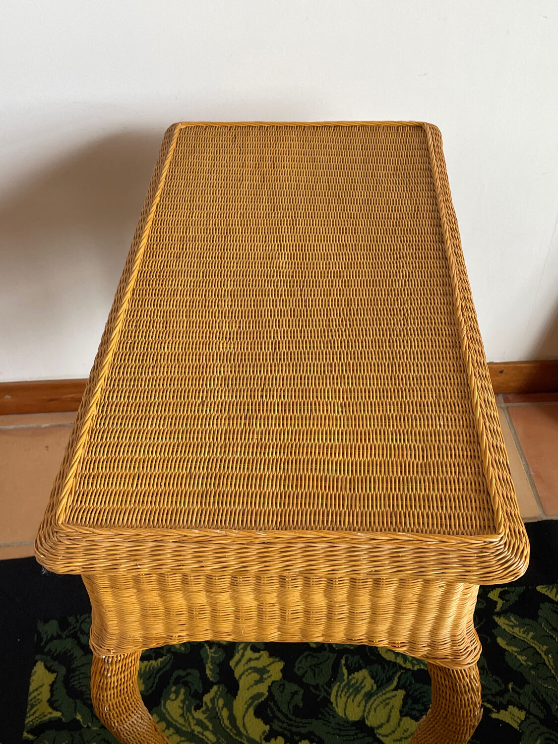 Rattan console desk with curved legs, 1970s
