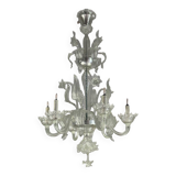 Venetian chandelier in colorless murano glass, 6 arms of light circa 1950