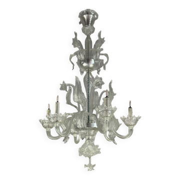 Venetian chandelier in colorless murano glass, 6 arms of light circa 1950