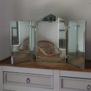 Triptych mirror with eglomisé and pediment, 1940s-50s