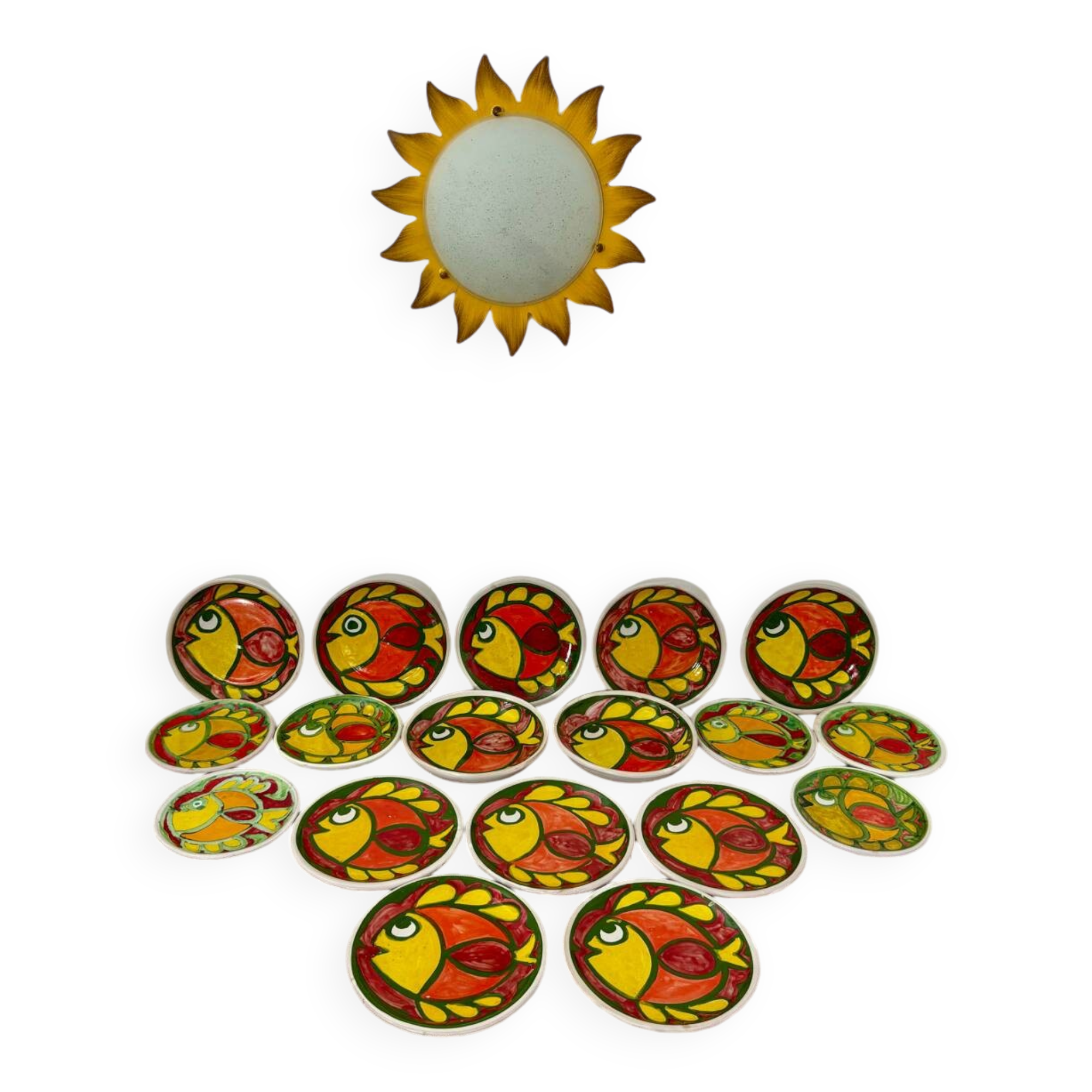 Italian ceramic plate set signed Desimone Italy fish decor 60s vintage