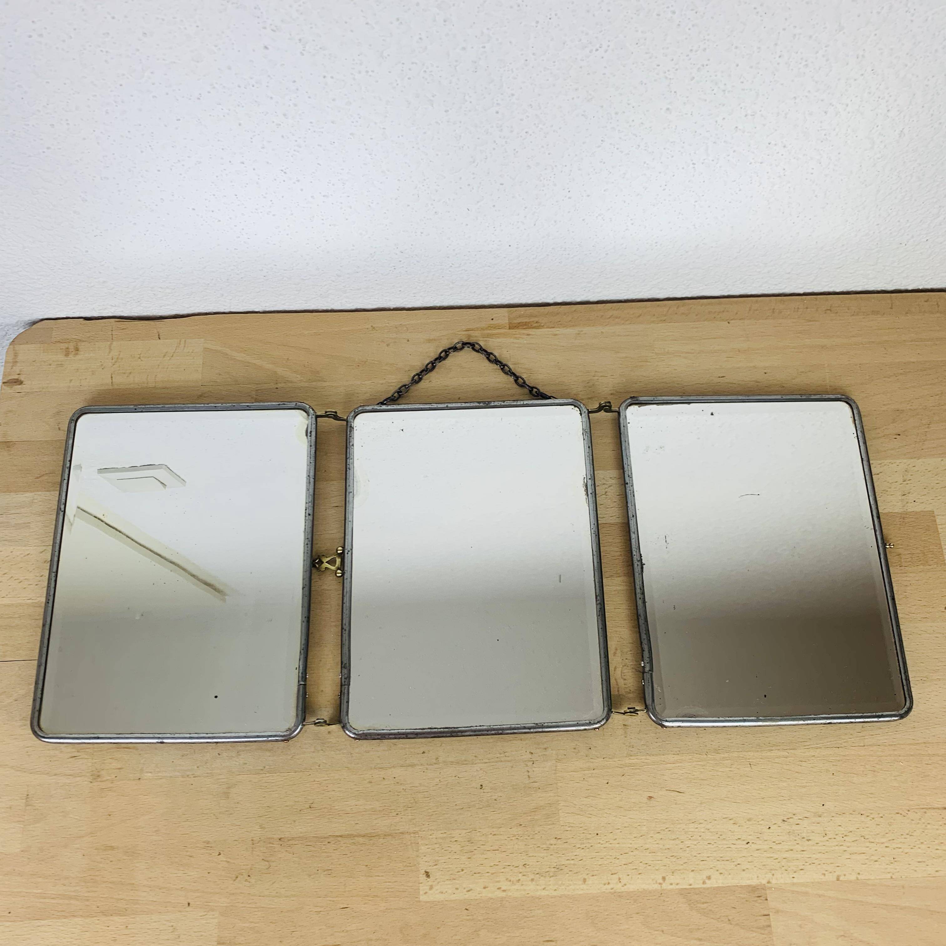 Vintage bevelled glass barber triptych mirror