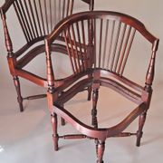 Pair of wicker corner armchairs in mahogany, Jugendstil, 1900.