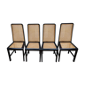 4 chaiseS en bois laqué noir et cannage des années 70