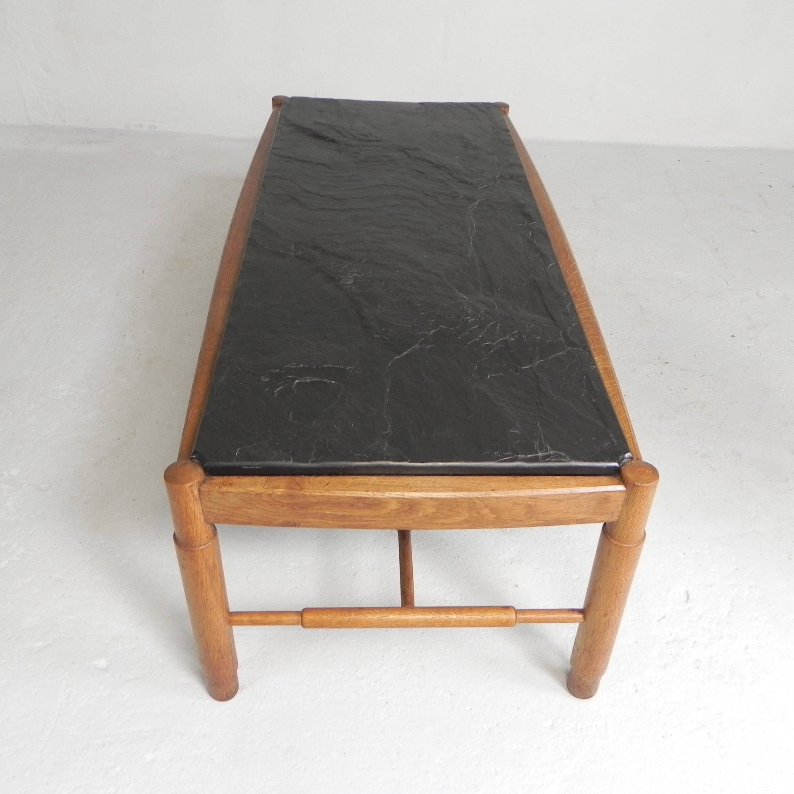 Vintage oak coffee table with a slate top in an oak frame, 1960s.