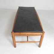 Table basse vintage en chêne avec plateau en ardoise dans un cadre en chêne, années 1960