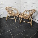 Paire de fauteuils en rotin des années 60