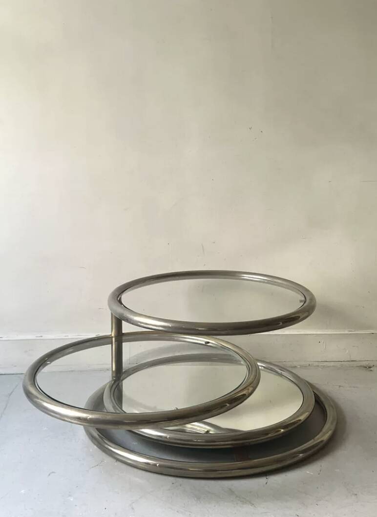Removable coffee table in chrome, glass & mirror by Milo Baughman, design 1970.