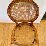 Chaise médaillon bois et rotin