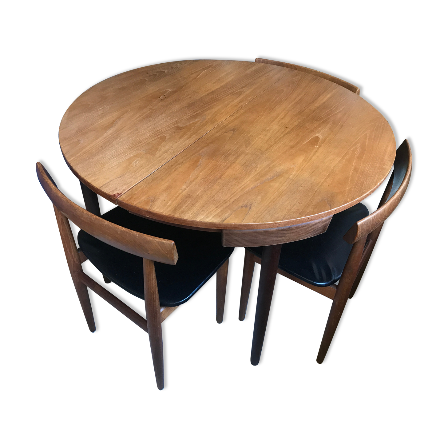 Extension table and 4 chairs by Hans Olsen edited by Frem Rolje