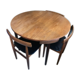 Extension table and 4 chairs by Hans Olsen edited by Frem Rolje