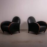Pair of mid-century leather armchairs circa 1970 made in Belgium