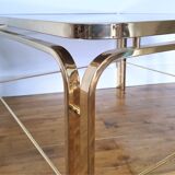 Coffee table glass smoked metal gilded Italian design 80s stamped
