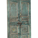 Old indian door green piece and patina of origin 120x20x200cm