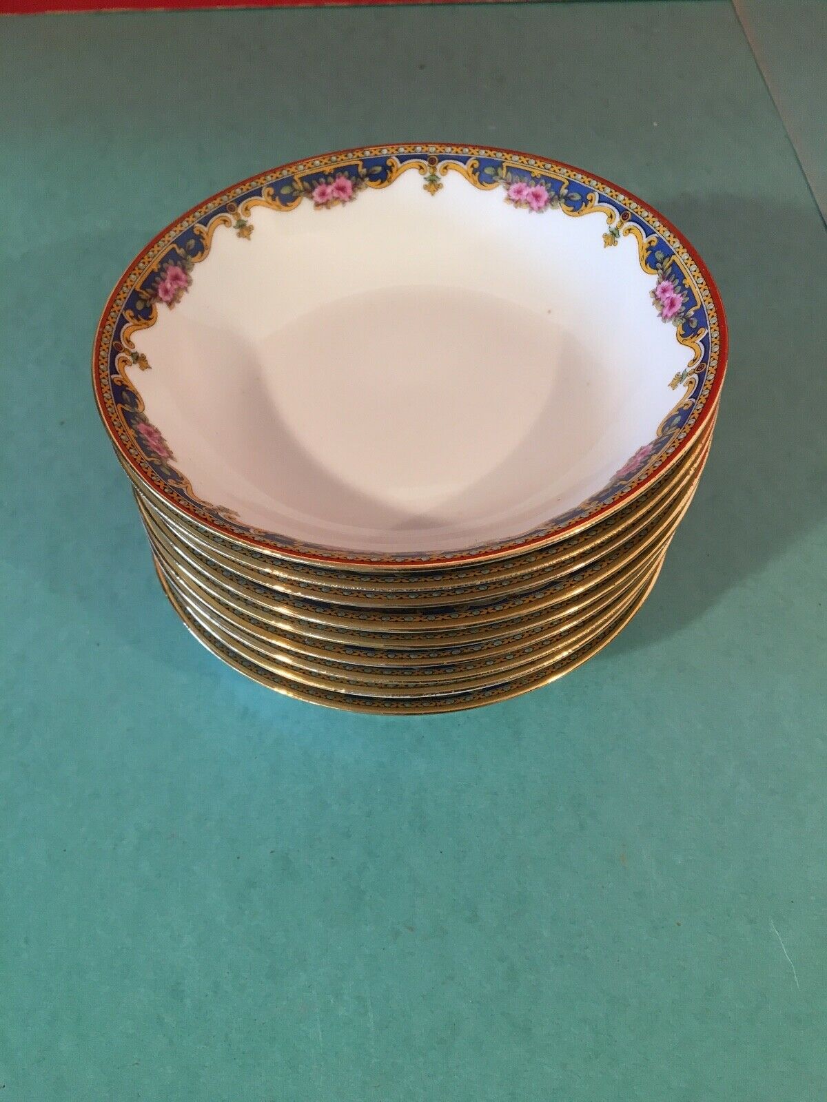 Lot of 9 cups Limoges floral friezes décor