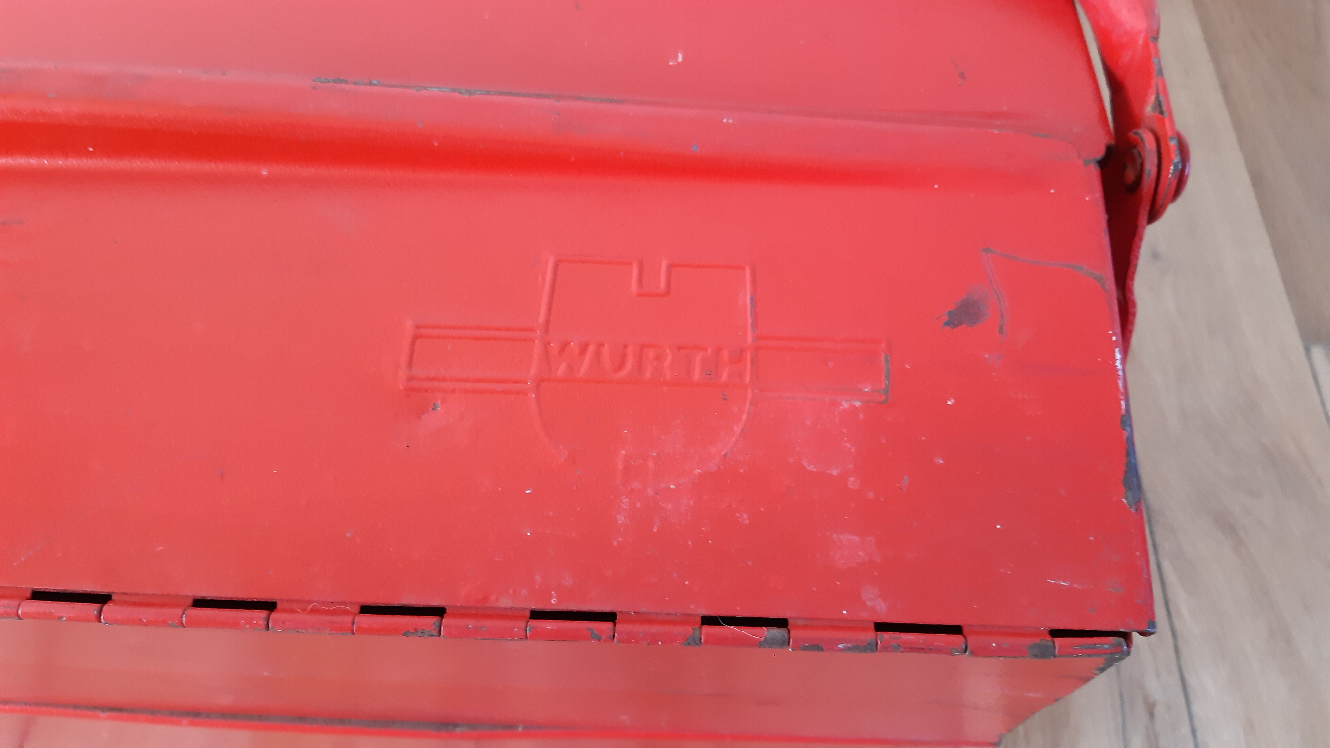 Bright red vintage tool box