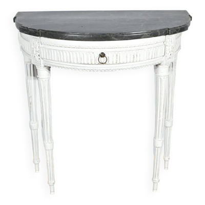 Console demi-lune en bois rechampi, style Louis XVI, début XIXème