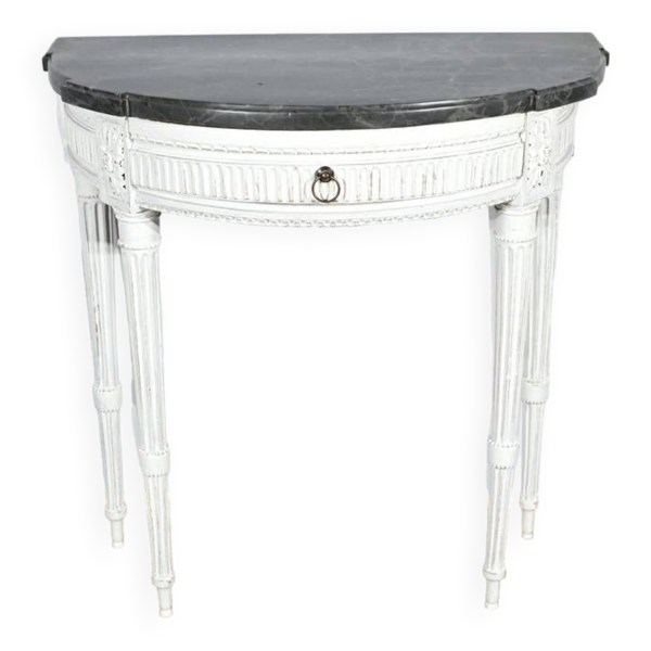Console demi-lune en bois rechampi, style Louis XVI, début XIXème