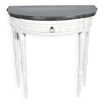 Console demi-lune en bois rechampi, style Louis XVI, début XIXème